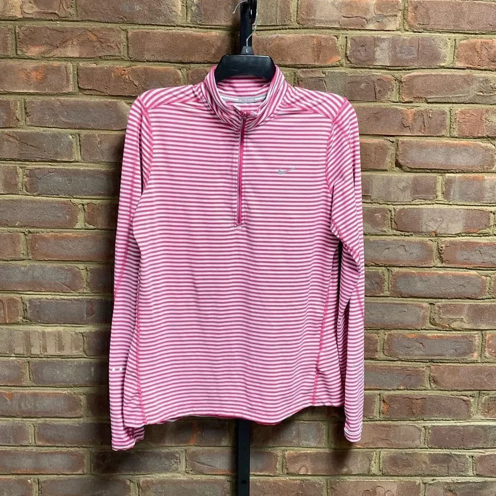 Nike Pink Striped Running Dri Fit Quarter Pullover Size Large